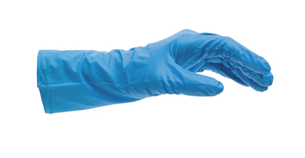 Blå engangsnitrilhandske
